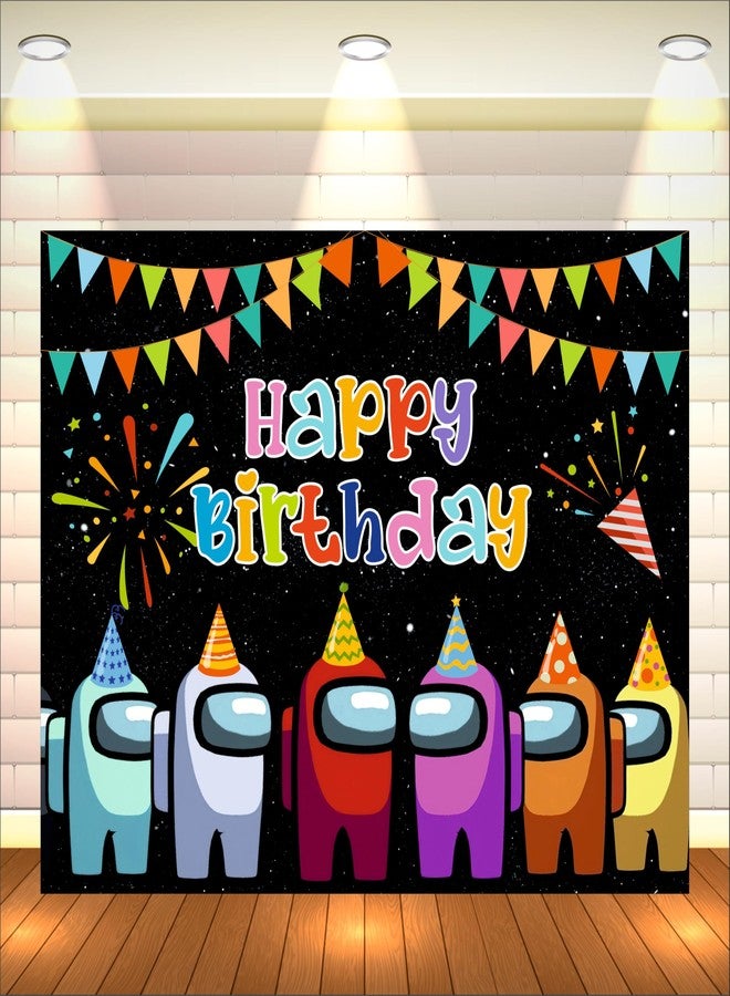 Party Baazaar Among Birthday Backdrop 4x3 Ft | Backdrops for Decoration | Birthday Decoration Backdrop | Banner for Kids Theme Party - Image 1